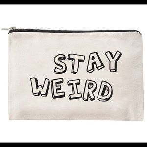 STAY WEIRD Cream Canvas Zippered Makeup Bag